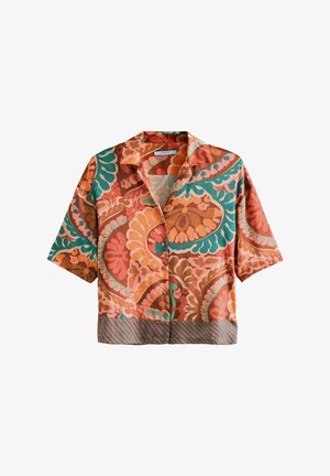 Next SHORT SLEEVE CRINKLE - REGULAR FIT - Gombos blúz - brown multi paisley border print