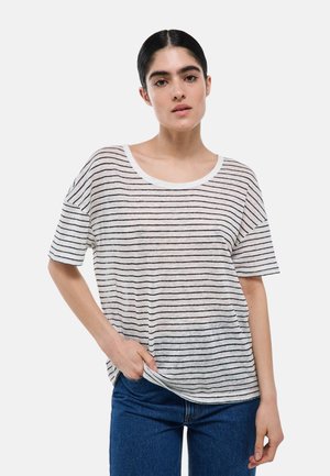Monoprix, T-SHIRT COL ROND RAYÉ EN LIN - T-shirt imprimé - ecru