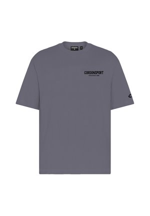 Graues kurzärmliges T-Shirt mit dem Text "CORDONSPORT ATHLETICS 1986" auf der linken Brust und kleinem Logo auf dem rechten Ärmel.