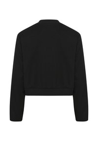 Schwarzer, cropped Sweatshirt mit langen Ärmeln, rundem Halsausschnitt und elastischem Saum. Aus weichem Stoff mit glatter Textur, ohne sichtbare Muster.