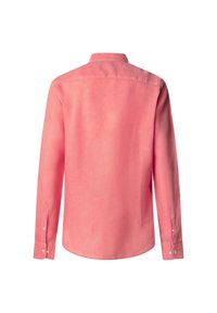 Lange mouwen shirt in koraalroze, gemaakt van linnen, met een standaard kraag, knoopmanchetten en een rechte zoom. Geen zichtbare patronen.