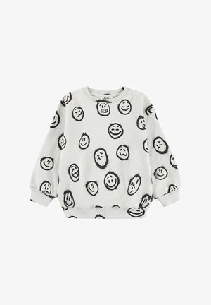 Felpa bianca con un motivo di faccine nere sorridenti e tristi. Ha maniche lunghe, scollo rotondo e polsini e orlo a coste.