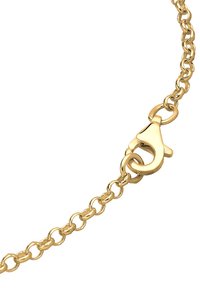 Goldkette-Armband mit ineinander verknüpften ovalen Gliedern und einem Karabinerverschluss. Glatte, glänzende Oberfläche mit einheitlicher Textur.