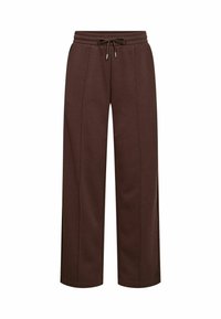 Bruna byxor med vida ben i sweatpants-stil, med elastiskt midjeband och justerbar dragsko, som har främre veck och är gjorda av ett mjukt bomullsblandat tyg.