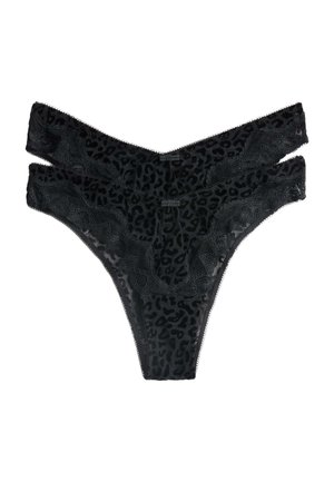 To sorte blonder trusser med leopardprint og små sløjfer foran, vist fladt på hvid baggrund.