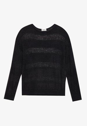 Maglione nero a maglia con vestibilità comoda, maniche lunghe, scollatura rotonda e righe orizzontali texture. Orlo a coste in vita e ai polsini.