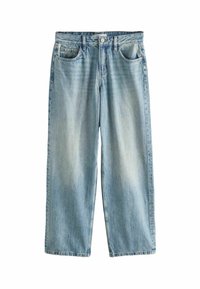Ljust blå denimbyxor med vida ben och en urtvättad finish, med knappstängning, bältesöglor och framfickor. Minimal sömdetalj.