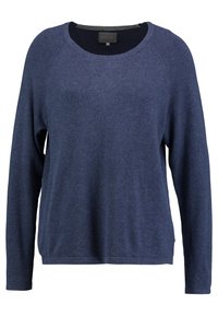 Felpa a maniche lunghe blu navy con scollatura tonda, maniche raglan, texture morbida e vestibilità rilassata. Etichetta: Culture.
