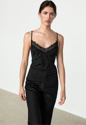 Massimo Dutti, STRAPPY TOP WITH LACE DETAIL - Top - black