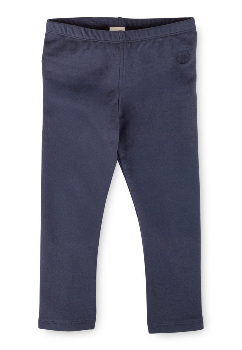 Leggings blu navy realizzati in un tessuto morbido ed elastico, con una vita elasticizzata e una piccola patch con logo sul lato superiore.