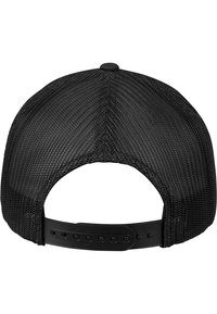 Must mustraga müts musta võrguosaga, millel on tahke kangast esipaneel, reguleeritav plastikust snapback kinnis, ning tekstuuriga mustrid võrgu taga.
