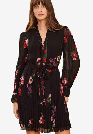 Love & Roses REGULAR FIT - TRIM V NECK PLEATED MINI - Tričkové šaty - black floral