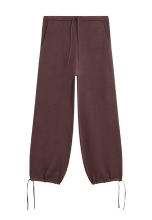 Pantalons de jogging bordeaux avec une taille à cordon, des poignets élastiques et des poches latérales. Fabriqués en tissu doux et texturé pour le confort.