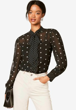 Lipsy SHEER NECK RUFFLE REGULAR FIT - Button-down blouse - black white polka dot
