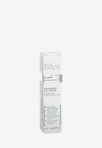 Emballage blanc avec des accents verts, arborant le logo "DOCTOR BABOR" et les détails du produit. Contient 15 ml de crème pour les yeux éclatante avec des ingrédients naturels.