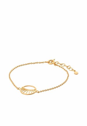 Delikat armbånd i guldkæde med en rund solstråledesign vedhæng og justerbar lukning.