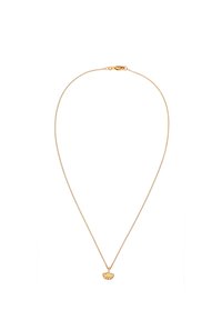 Collana in metallo dorato con un delicato pendente a forma di ventaglio. La catena è sottile e presenta una leggera lucentezza, chiusa da un gancio a molla.