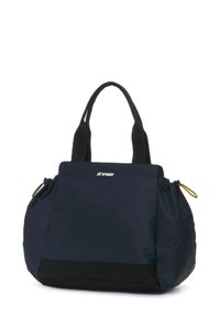 Námornícky nylonový tote bag s čiernym základom, dvojitými rúčkami a zlatými kovovými detailmi. Obsahuje dve bočné vrecká a logo značky na prednej strane.