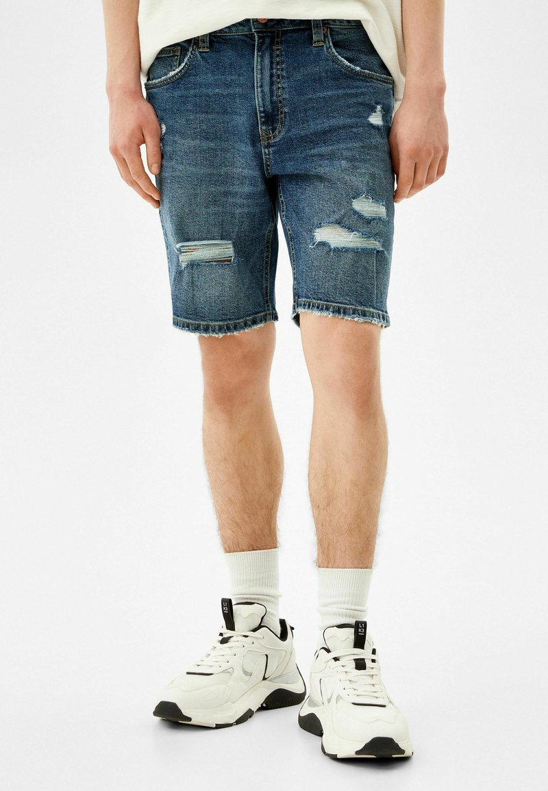 Herren Skinny Fit | Bershka BERMUDA WITH RIPS Jeans Shorts dark blue/dunkelblau - KK41503 Herren Skinny Fit | Bershka BERMUDA WITH RIPS Jeans Shorts dark blue/dunkelblau - KK41503