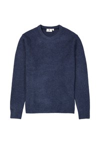 Marineblaues Sweatshirt aus einem weichen, strukturierten Stoff. Verfügt über einen Rundhalsausschnitt und lange Ärmel mit gerippten Bündchen und Saum.