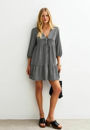 New Look MICRO GINGHAM CHECK COLLARED MINI - Freizeitkleid - black pattern