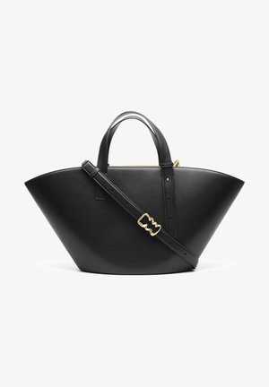 Must musta kott, millel on lai ja nurkadega kuju. Varustatud kahte pealset käepidet ja reguleeritava õlarihmaga, millel on kuldse tooni sisustus.