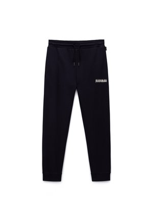 Tumesinised püksid pehmest kangast, millel on elastne vöökoht, pael ja valge logo vasakul reiel. Ääristatud pahkluud.