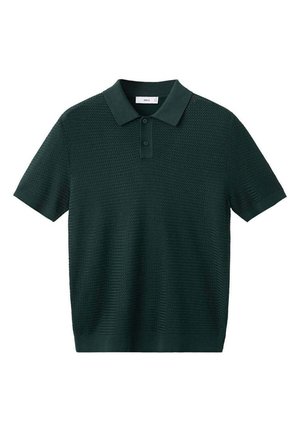 Polo in maglia lavorata a coste verde scuro a maniche corte con patta a due bottoni e collo classico.
