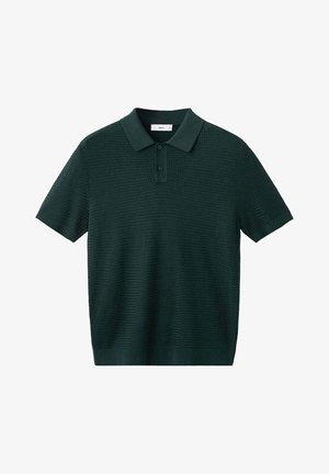 Polo in maglia lavorata a coste verde scuro a maniche corte con patta a due bottoni e collo classico.