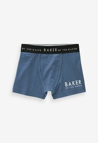 Boxer shorts blu con un elastico nero in vita, riportante la scritta bianca "BAKER by TED BAKER". Tessuto morbido con una texture liscia.