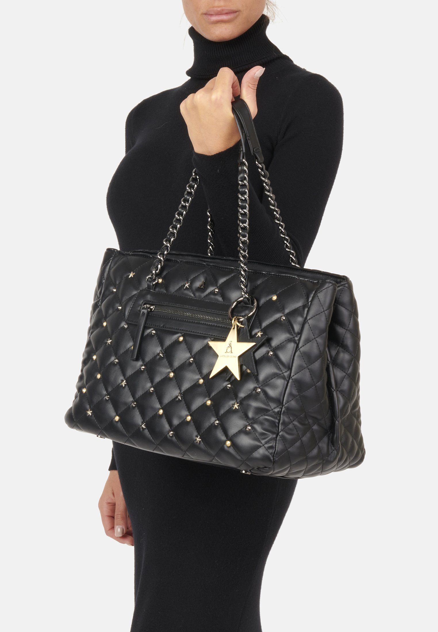 L'Atelier Du Sac PashBAG Jane Rebel Zaino Donna In Blu Jeans Con Borchie, Pashmina E Portachiavi Stella