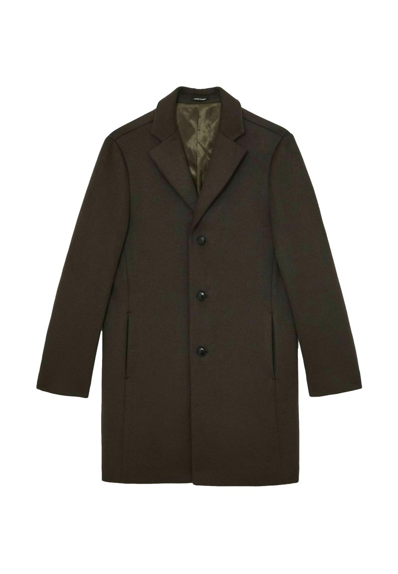 Rudas vilnonis paltas su įpjovomis apykaklėmis, knopkų uždarymu, dviem šoninėm kišenėm ir satino vidine pamušalu. Turintis struktūrizuotą dizainą.