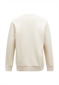 Sweatshirt beige chiaro realizzato in tessuto morbido, con colletto rotondo classico, maniche lunghe e polsini e orlo a coste. Senza grafiche o motivi.