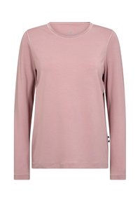 Langærmet skjorte i blød pink bomuld med rund halsudskæring og syede detaljer langs sømmene. Enkel, udekoreret design.