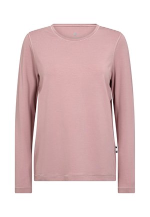 Langærmet skjorte i blød pink bomuld med rund halsudskæring og syede detaljer langs sømmene. Enkel, udekoreret design.