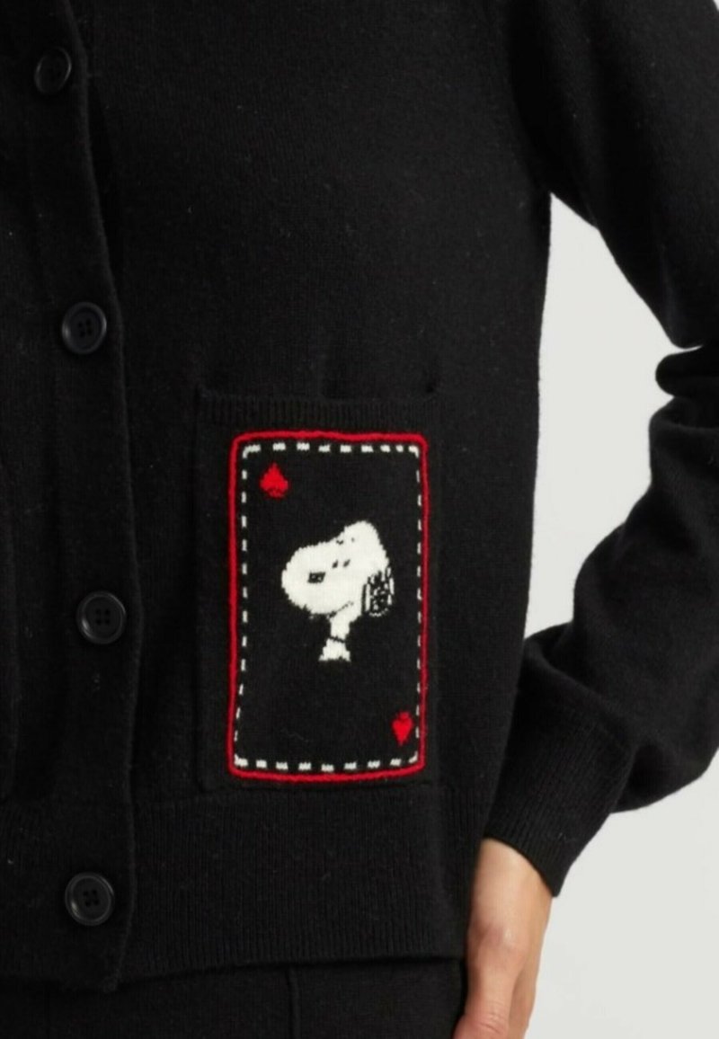 Gilet Noir Snoopy En Laine D'agneau - Taille XS, Très Bon état Occasion - Style Casual Avec Boutons