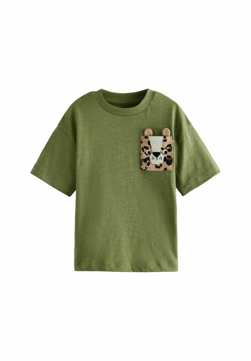 Next - SHORT SLEEVE INTERACTIVE APPLIQUÉ - Marškinėliai su spaudiniu - khaki green cheetah pocket, Padidinti
