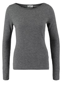 Pull en maille gris ajusté à manches longues avec encolure ronde et poignets et ourlet côtelés.