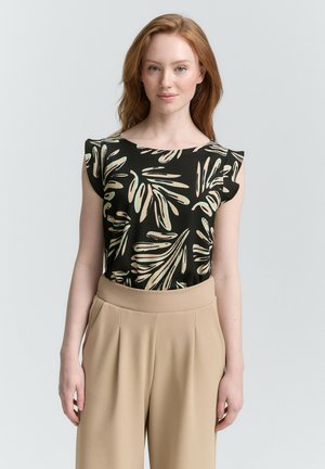 TOM TAILOR DENIM MIT FLÜGELÄRMELN - Top - abstract black beige print