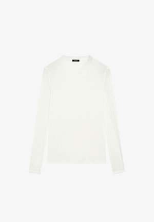Hvid langærmet t-shirt i blødt bomuld. Har en rund halsudskæring, lige kant og sømløse skuldre for et glat og strømlinet udseende.