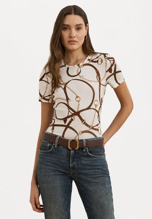 Lauren Ralph Lauren BELTING PRINT COTTON BLEND CREWNECK TEE - Nyomott mintás póló - cream/multi-colored