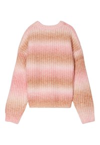 Maglione lavorato a maglia con una trama a costine. Presenta una sfumatura dal rosa pallido al beige. Collo rotondo e maniche larghe. Vestibilità morbida e ampia.