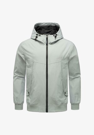 Hele halli jakk kapuutsiga, ees lukk, elastsed paelad ja küljetaskud. Sile tekstuur puhta ja minimalistliku disainiga.