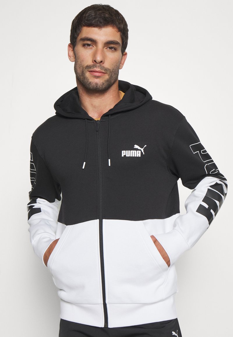 Puma POWER COLORBLOCK FULL ZIP HOODIE - Zip-up sweatshirt - black -  Zalando.de