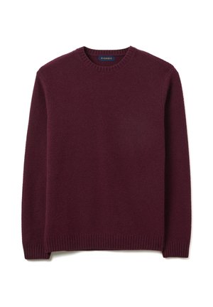 Burgundy knitted sweater with a round neckline, textured pattern, and ribbed cuffs and hem. Label reads "PIOMBO."
