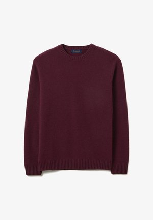 Maglione bordeaux lavorato a maglia con scollo rotondo, motivo strutturato e polsini e orlo a coste. Etichetta con scritto "PIOMBO".
