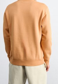 Person som bär en enfärgad kameleontfärgad sweatshirt och ljusbeiga byxor, visad från ryggen mot en enfärgad vit bakgrund.