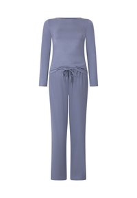 Lichtpaars lounge set met een long-sleeve top met een ronde halslijn en losse broek met een elastische tailleband en koord.