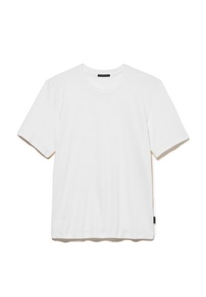 T-shirt bianco a maniche corte realizzato in morbido cotone. Presenta un collo rotondo, una vestibilità comoda e un'etichetta laterale nei pressi dell'orlo inferiore.