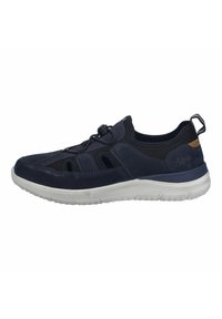 Marineblaue Sportschuhe mit Ausschnittdesign, flexibler Gummisohle, Zuglasche und elastischem Schnürsystem für einen sicheren Sitz. Texturierte Einsätze erhöhen die Haltbarkeit.
